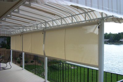 Thumbnail of inside view patio awning with roller curtains