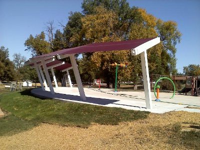 Shade cover provided for play area at spray park.