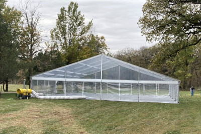 Image of clear tent showing heater placement