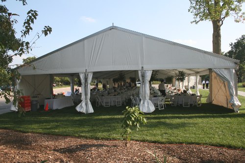 Image of open Gable end of clear span tent