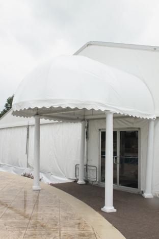 view of clear span tent with fancy entry