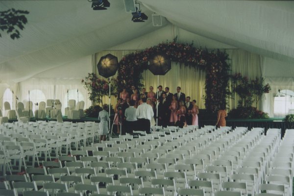 Image of tent set for wedding ceremony
