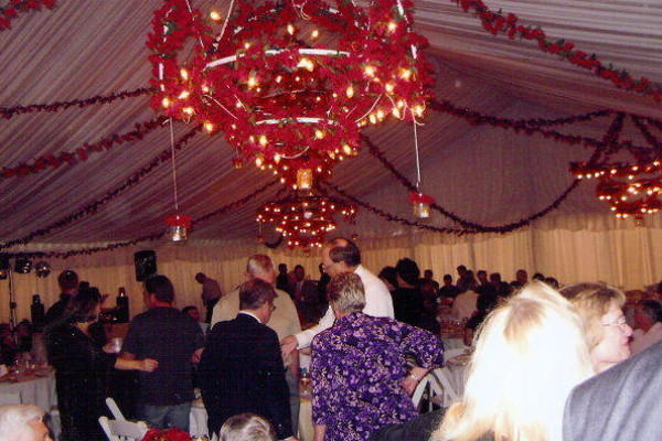 Image of Lincoln NE party tent rental decorated with roses and lights 