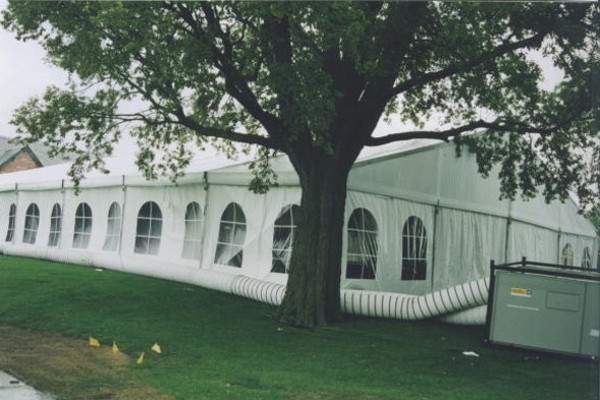 Image of outside of tent at country club with air conditioning 