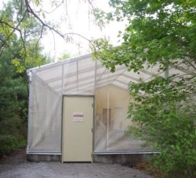 Image of entrance to acustom made special order tent for zoo buterfly exhibit area