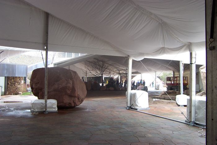 image of clear span tent with covered weights