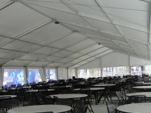Image of a permanent pavillion with tables set inside.
