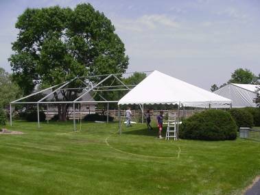 Frame Tent with Fabric Partially Pulled set for tent rental Kansas City area
