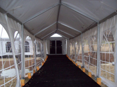 Image of walkway interior for tent covering entry walk to reception tent
