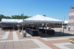 View of Des Moines tent set with double stacked small weights